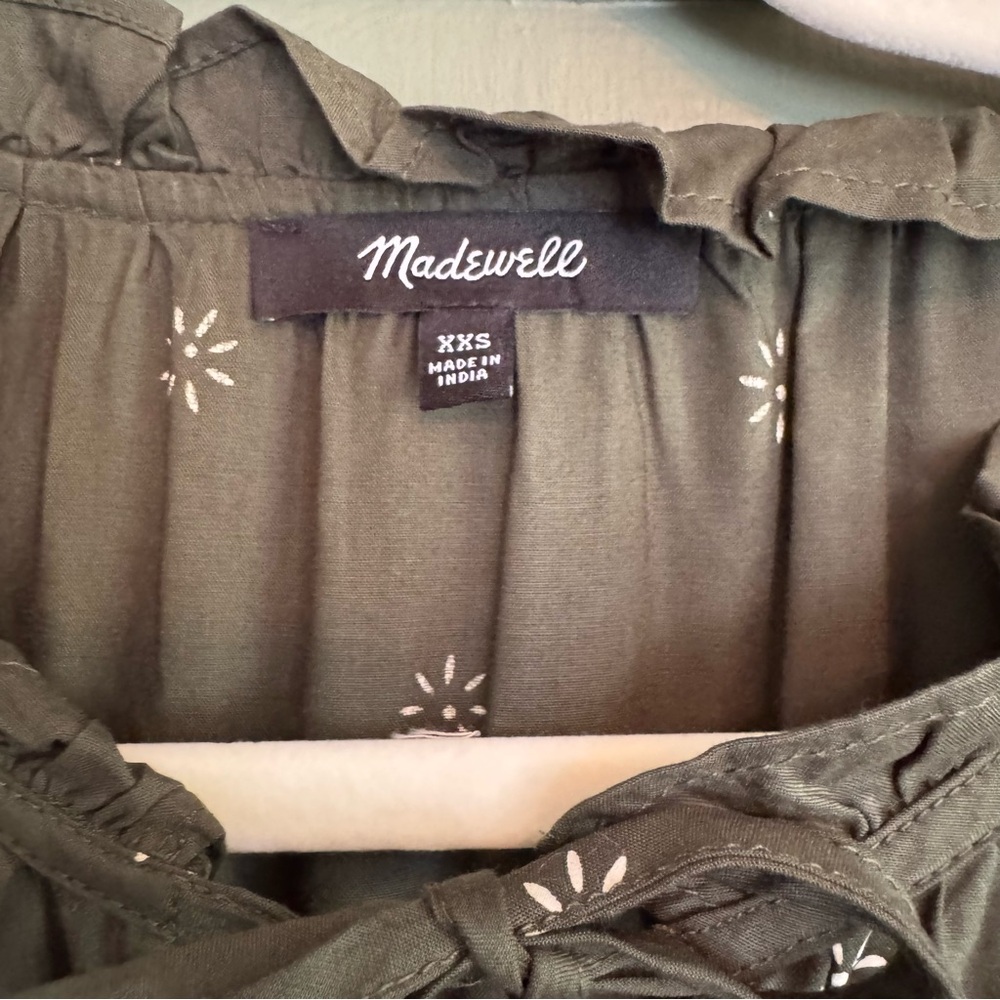Madewell Tie Neck Tiered Dress in Green Print EUC - Picture 3 of 5